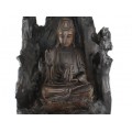 F. RAR : Impresionantă statuetă Guan Yin sculptată în lemn de bog și abanos | China 